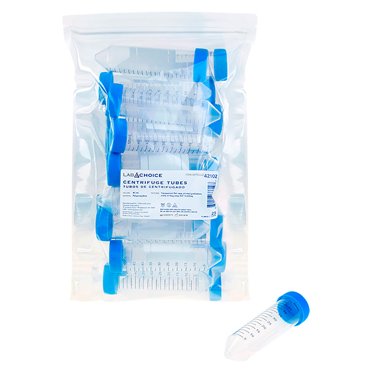 LabChoice Centrifuge Tubes, 50 ml Capacity, Clear/Blue