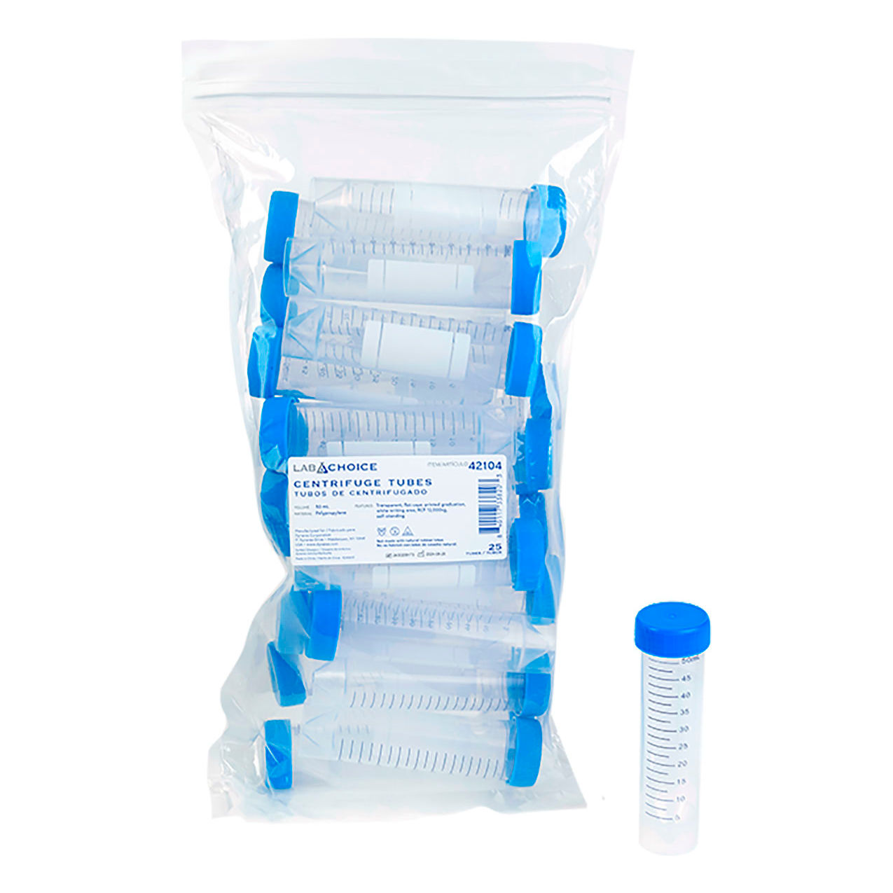 LabChoice Centrifuge Tubes, Self-Standing, 50 ml Capacity, Clear/Blue