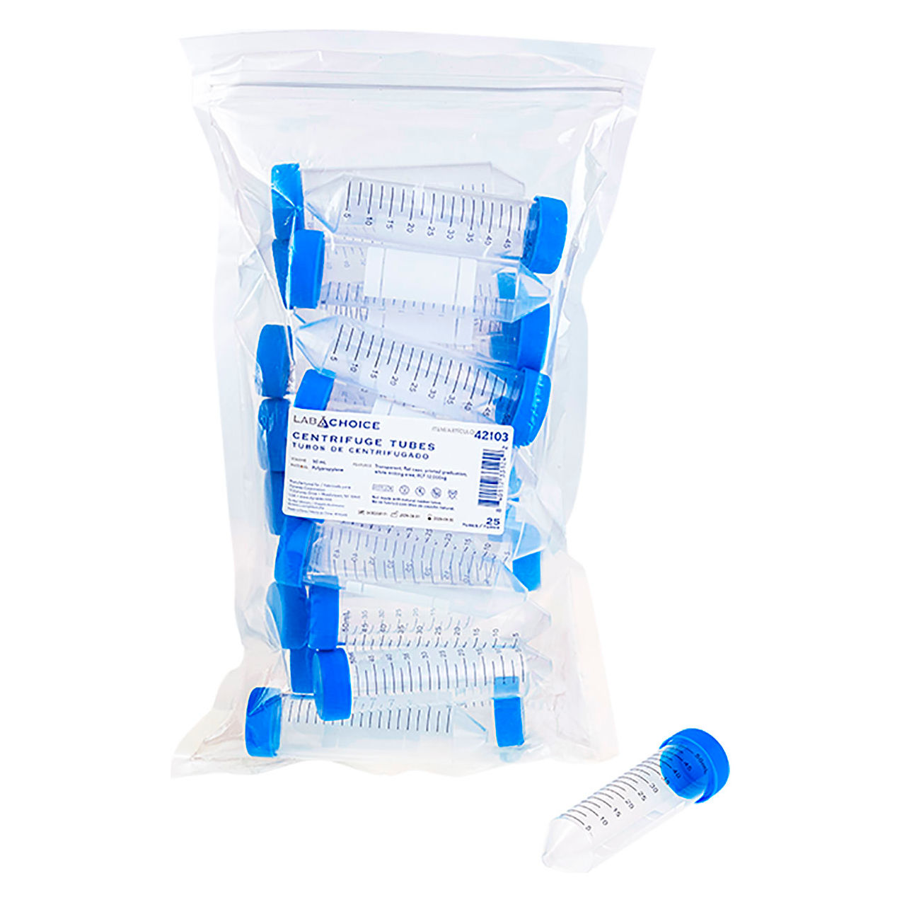LabChoice Centrifuge Tubes, Sterile, 50 ml Capacity, Clear/Blue