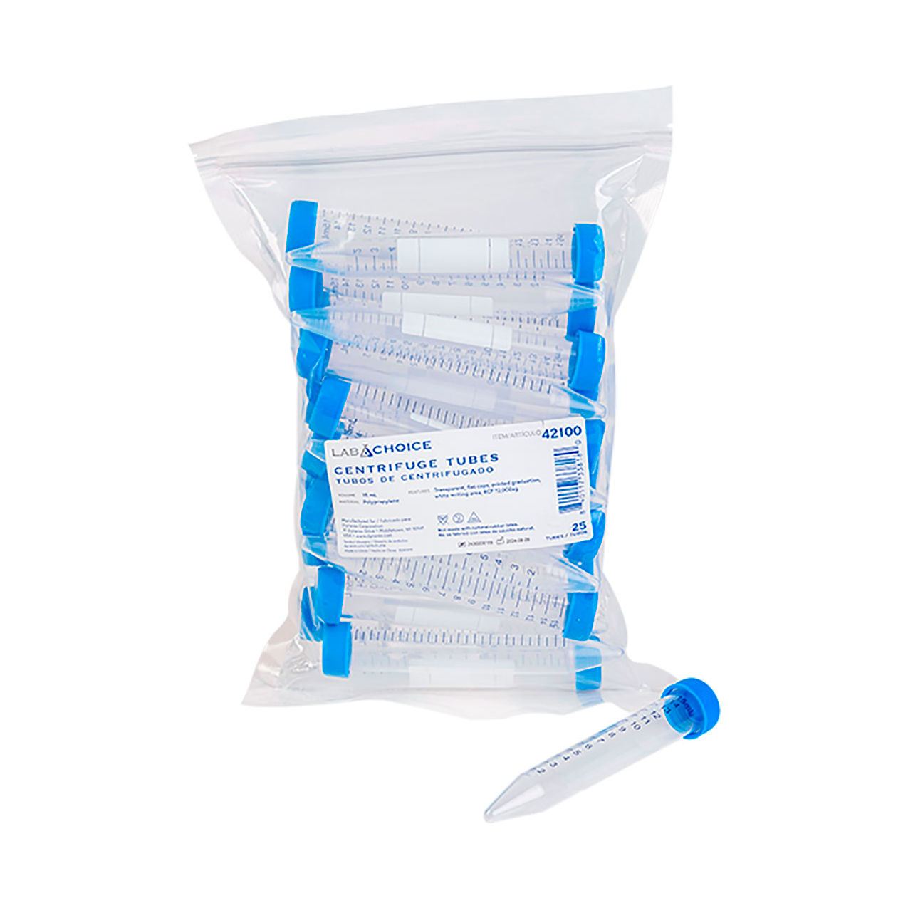 LabChoice Centrifuge Tubes, 15 ml Capacity, Clear/Blue