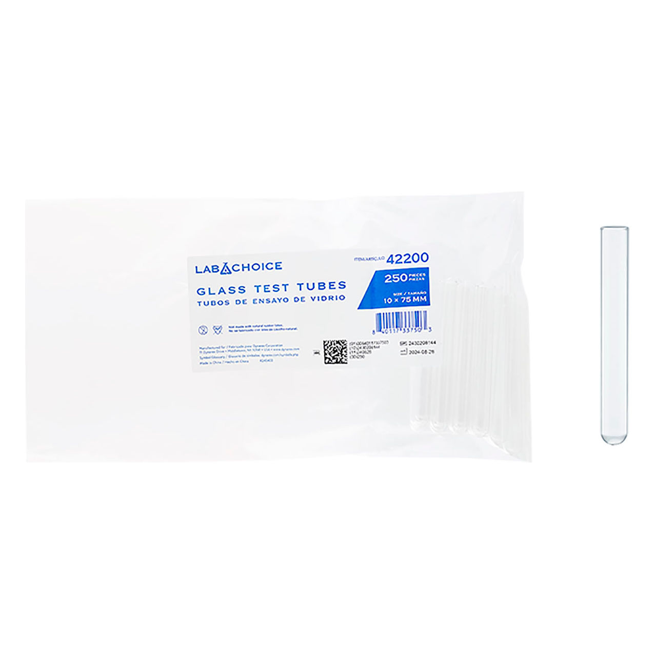 LabChoice Test Tubes, Borosilicate Glass, 10 x 75mm, 3 mL Capacity, Clear