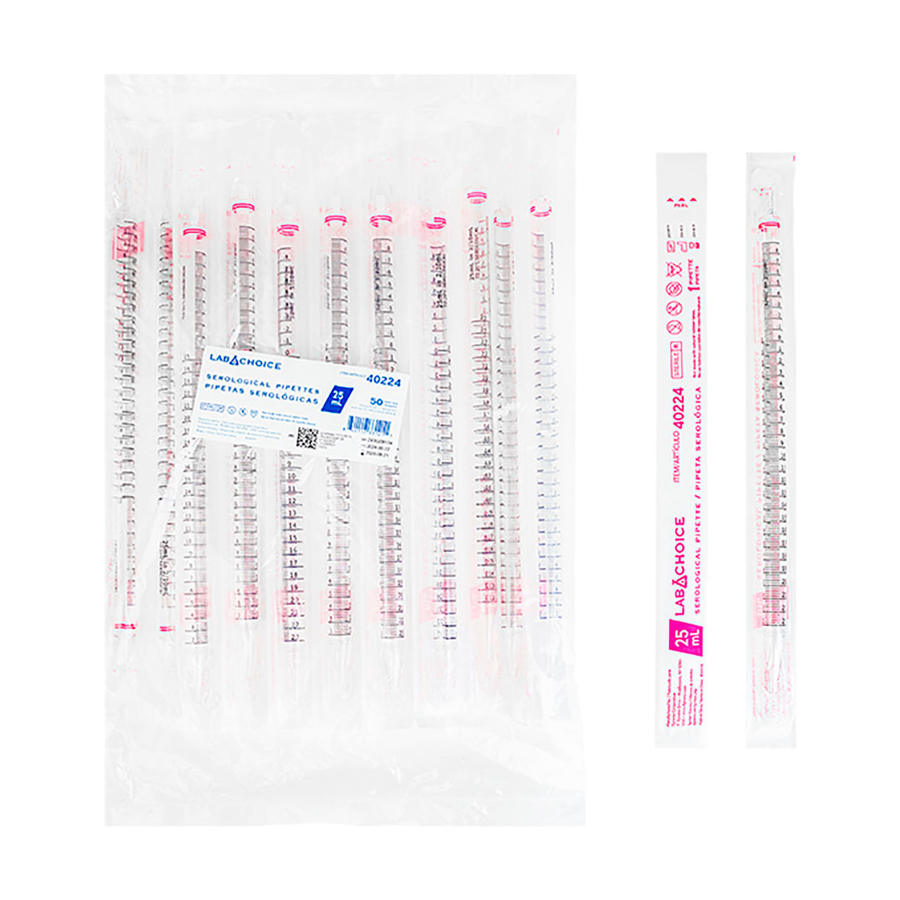 LabChoice Individually Packed Serological Pipette, Sterile, 25ml, Red
