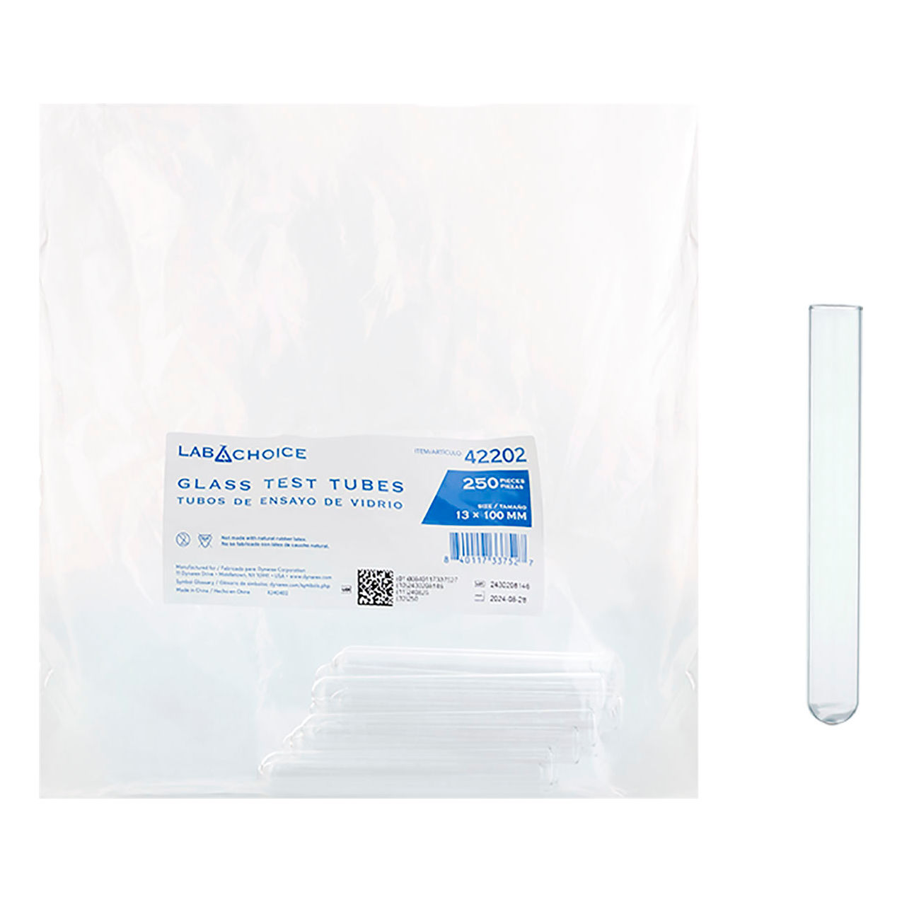 LabChoice Test Tubes, Borosilicate Glass, 13 x 100mm, 7 mL Capacity, Clear