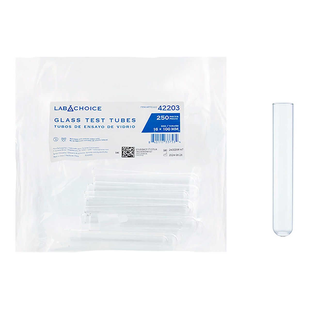 LabChoice Test Tubes, Borosilicate Glass, 16 x 100mm, 10 mL Capacity, Clear