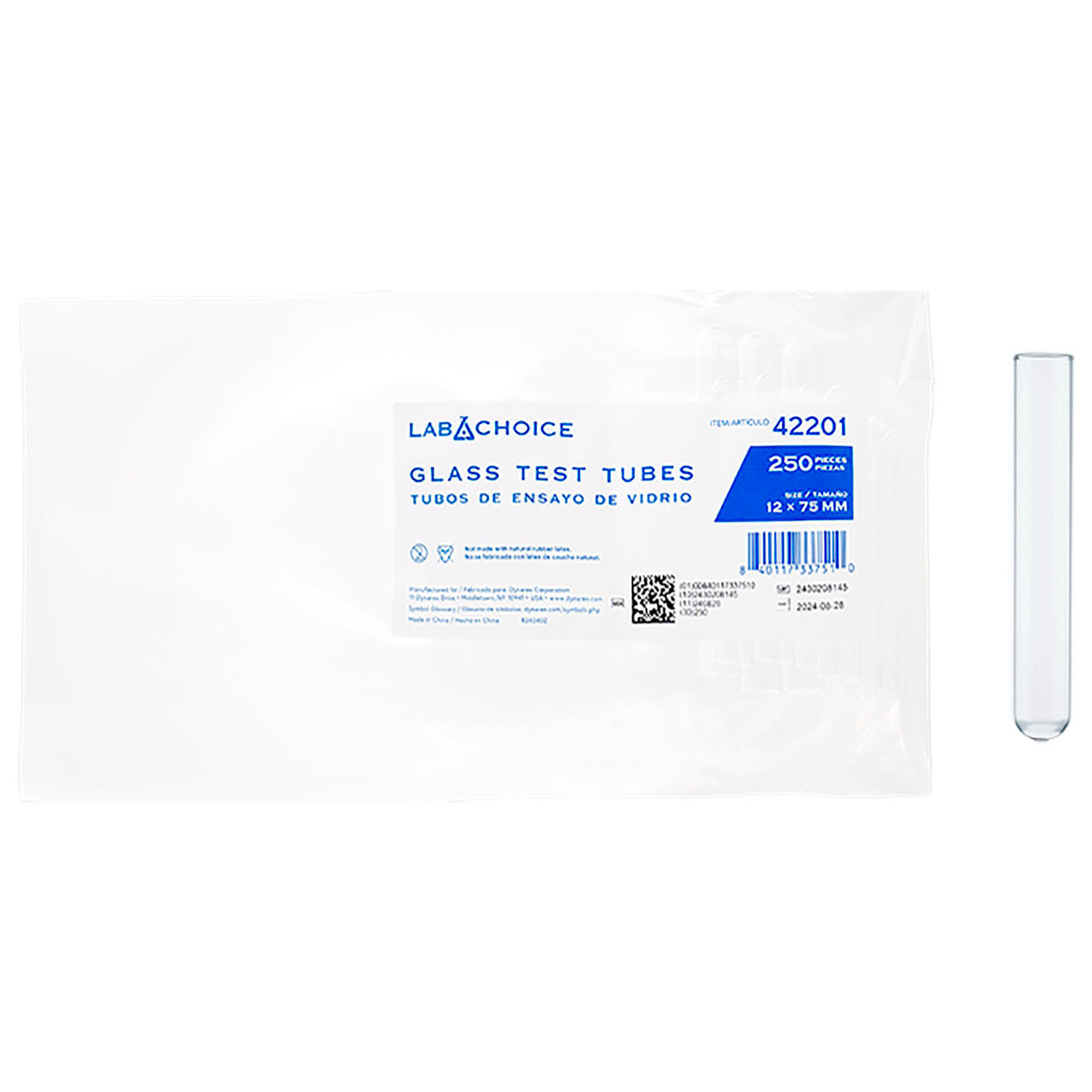 LabChoice Test Tubes, Borosilicate Glass, 12 x 75mm, 5 mL Capacity, Clear