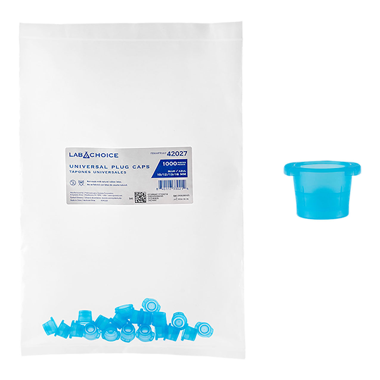 LabChoice Universal Plug Cap, 10/12/13/16mm, Blue