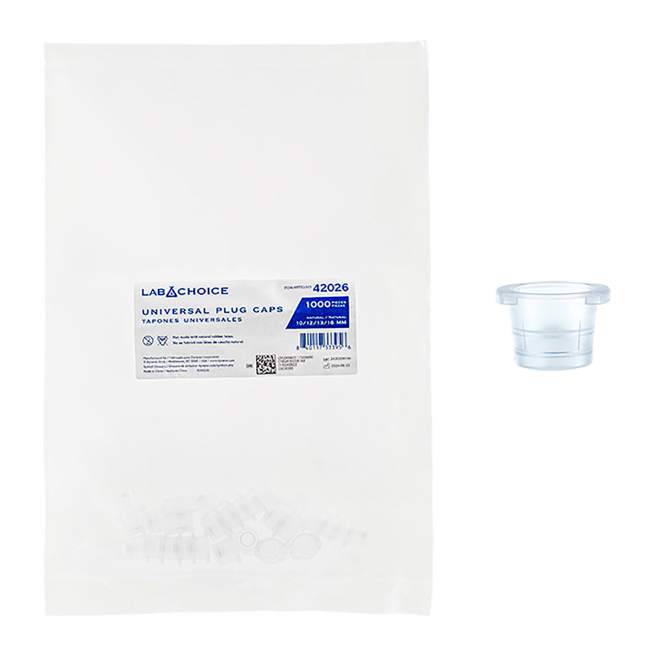 LabChoice Universal Plug Cap, 10/12/13/16mm, Clear