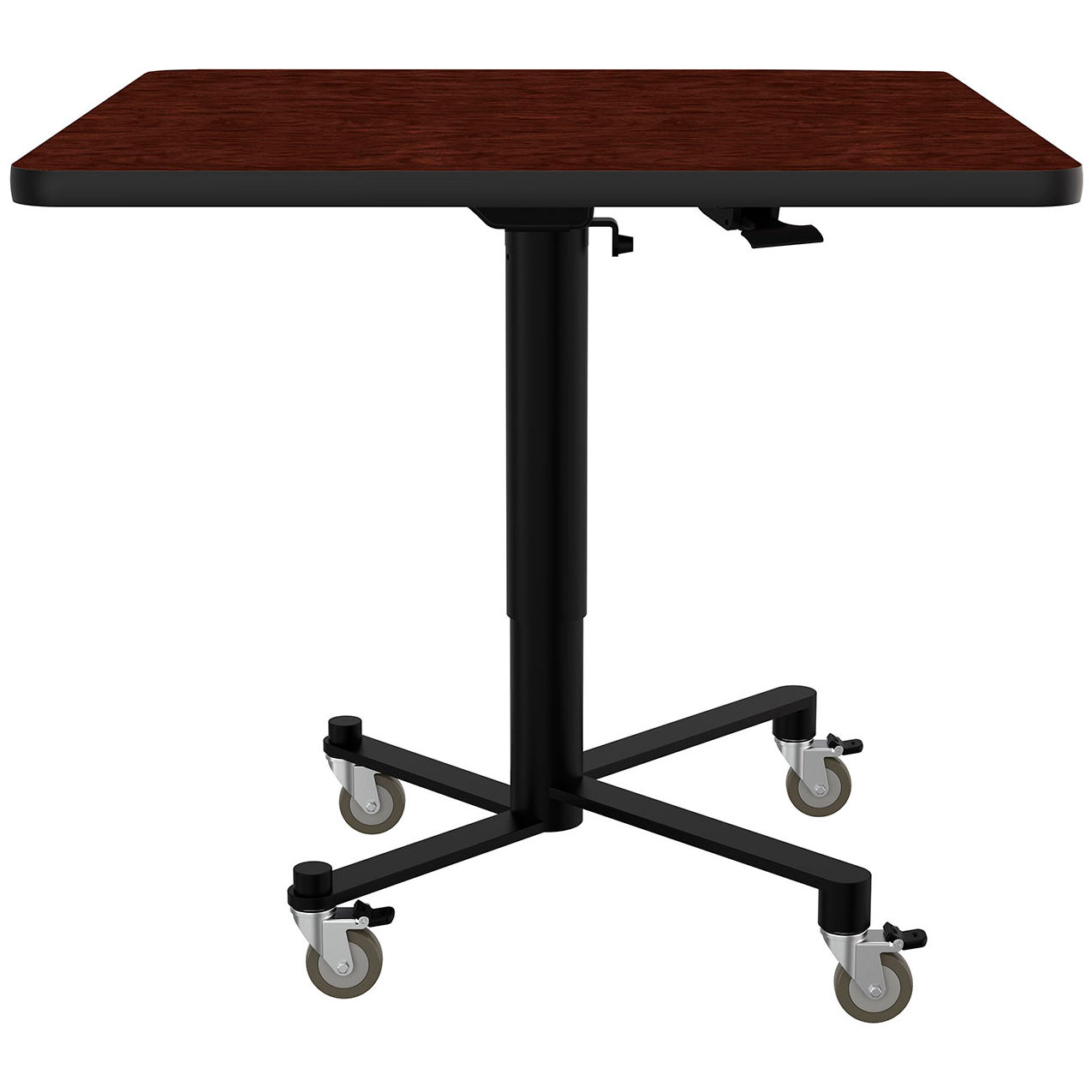Air-Lift Nesting Cafe Table, Vinyl T-Mold, 36" Square, Mahogany Top/Black Frame
