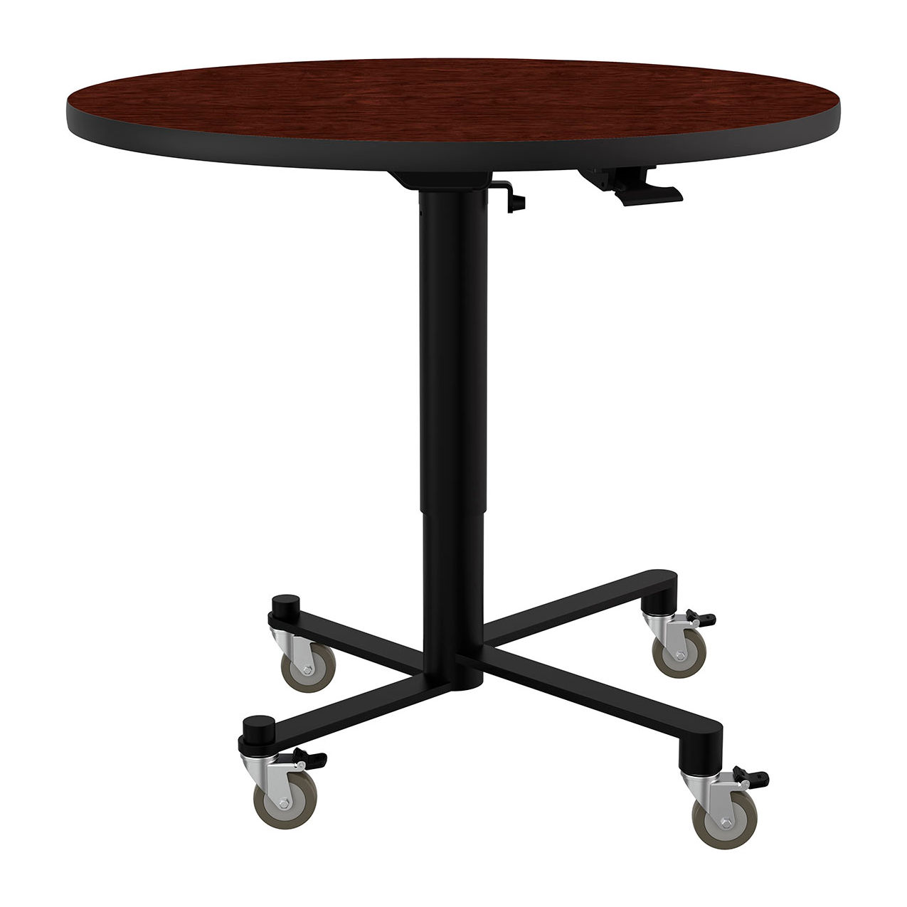 ACT Air-Lift Nesting Cafe Table, Vinyl T-Mold, 36" Round, Mahogany Top/Black Frame