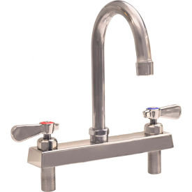 Stainless Steel Faucet, 4-1/2" Gooseneck Spout, 8" Deck Mount
