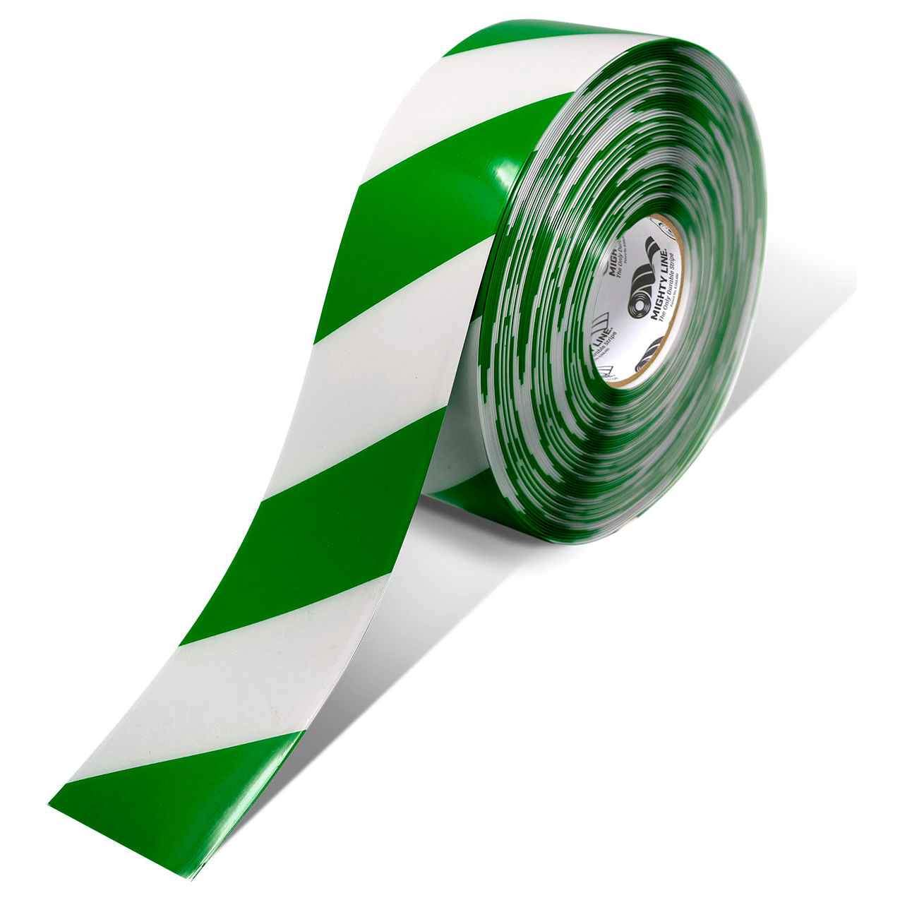 Polyester Safety Floor Tape, 3"W x 100'L, 50 Mil, Striped, Green/White