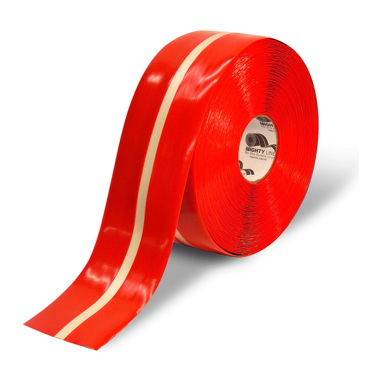 Polyester Safety Floor Tape, 4"W x 100'L, 50 Mil, Glow/Red