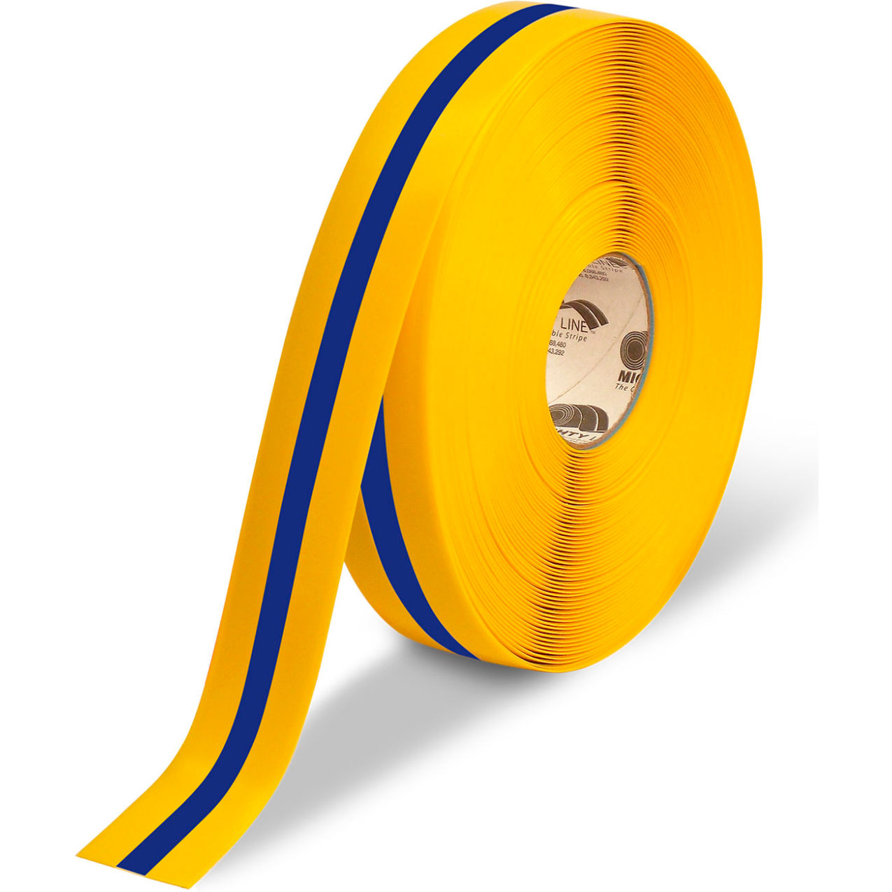 Center-Line Safety Floor Tape, 2"W x 100'L, 50 Mil, Striped, Blue/Yellow