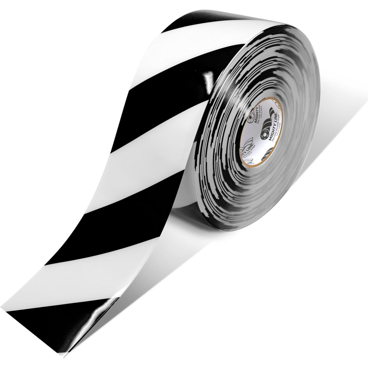 Chevron Safety Floor Tape, 4"W x 100'L, 50 Mil, Striped, Black/White