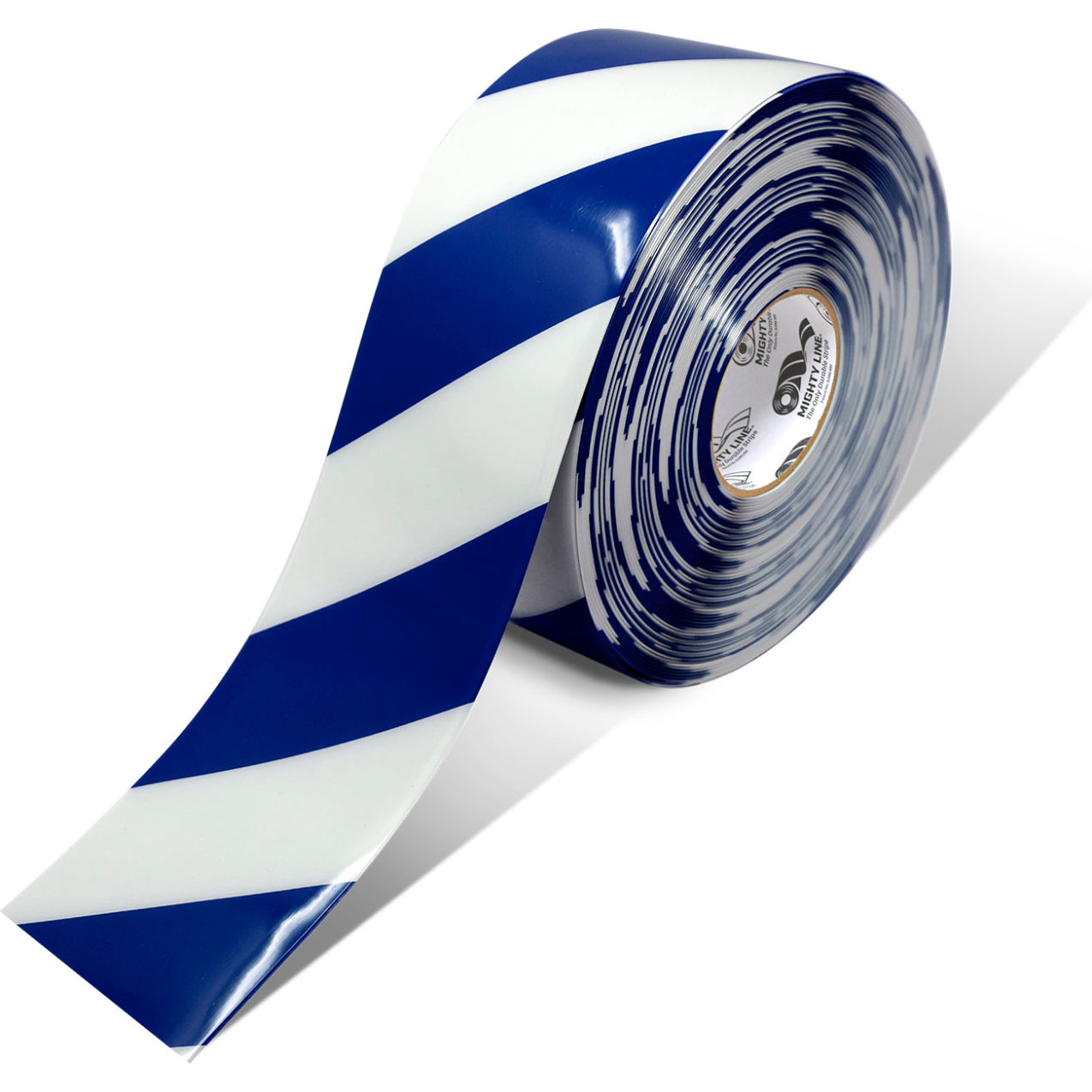 Chevron Safety Floor Tape, 4"W x 100'L, 50 Mil, Striped, Blue/White
