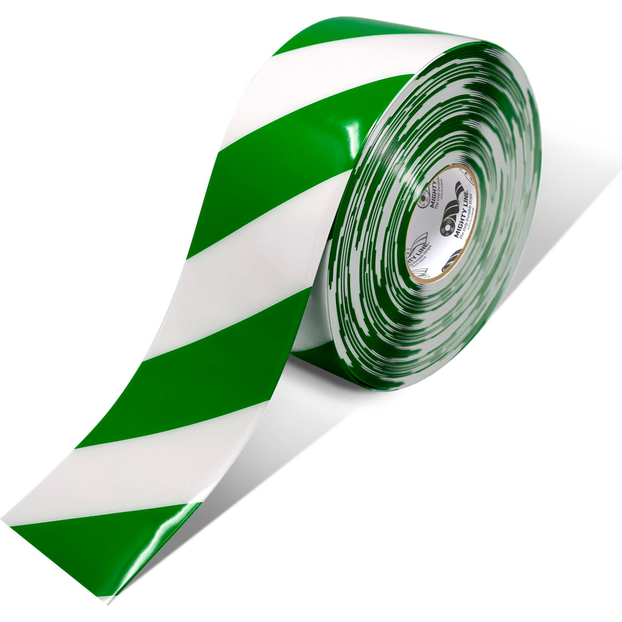 Chevron Safety Floor Tape, 4"W x 100'L, 50 Mil, Striped, Green/White