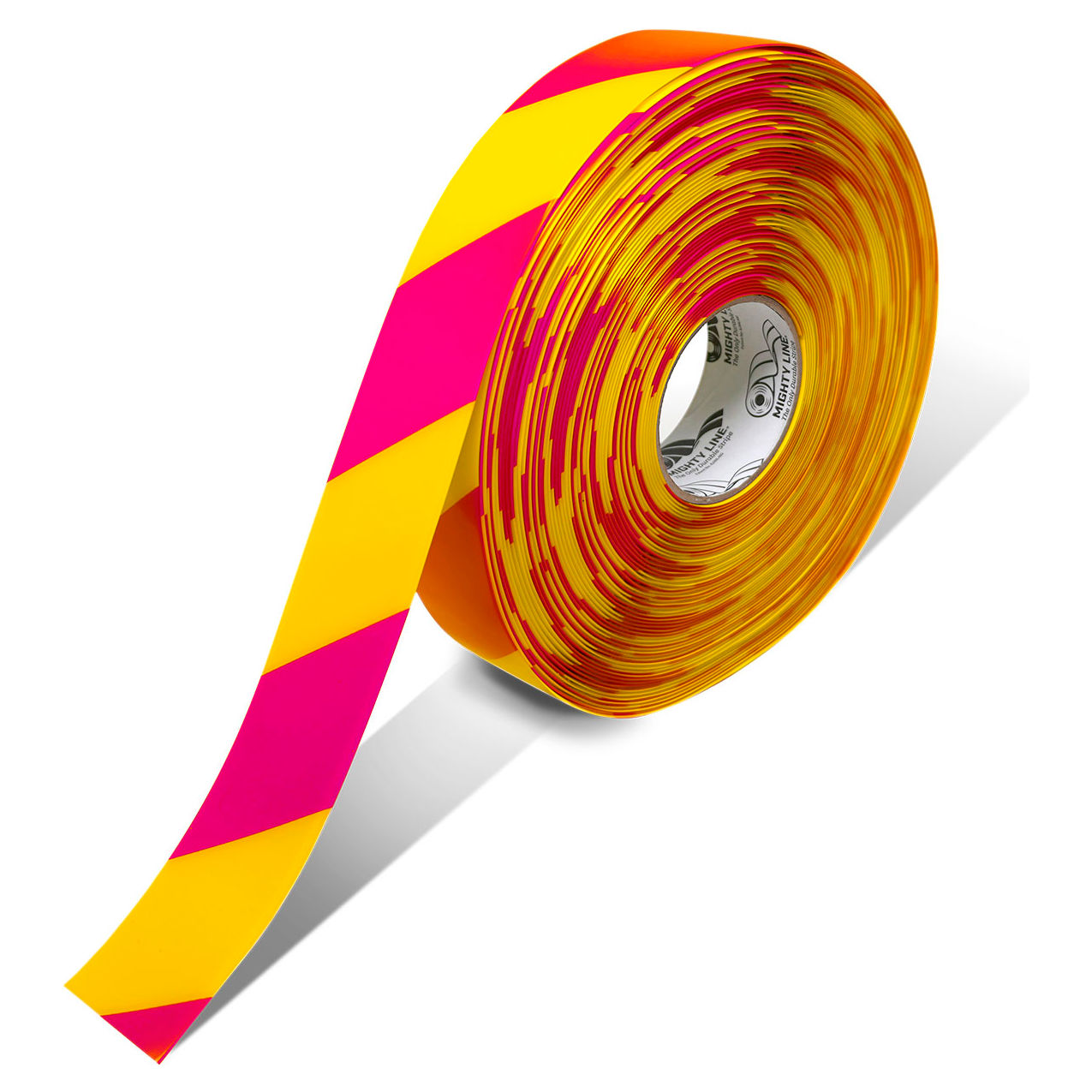 Polyester Safety Floor Tape, 2"W x 100'L, 50 Mil, Magenta/Yellow