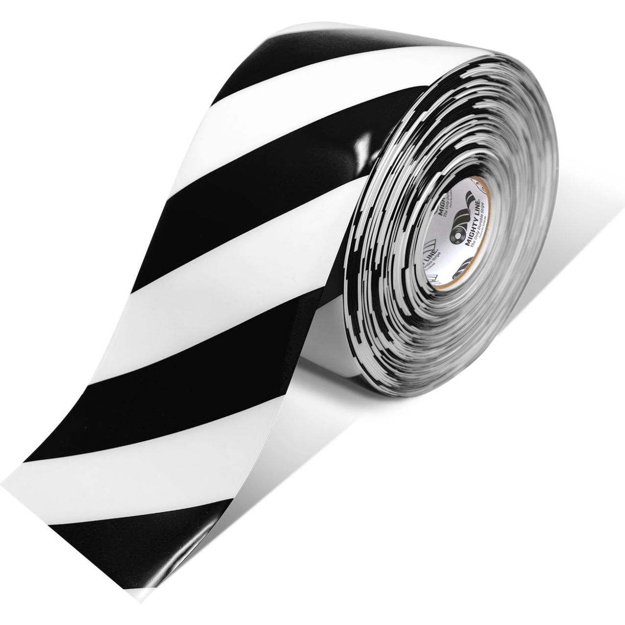 Chevron Safety Floor Tape, 6"W x 100'L, 50 Mil, Striped, Black/White