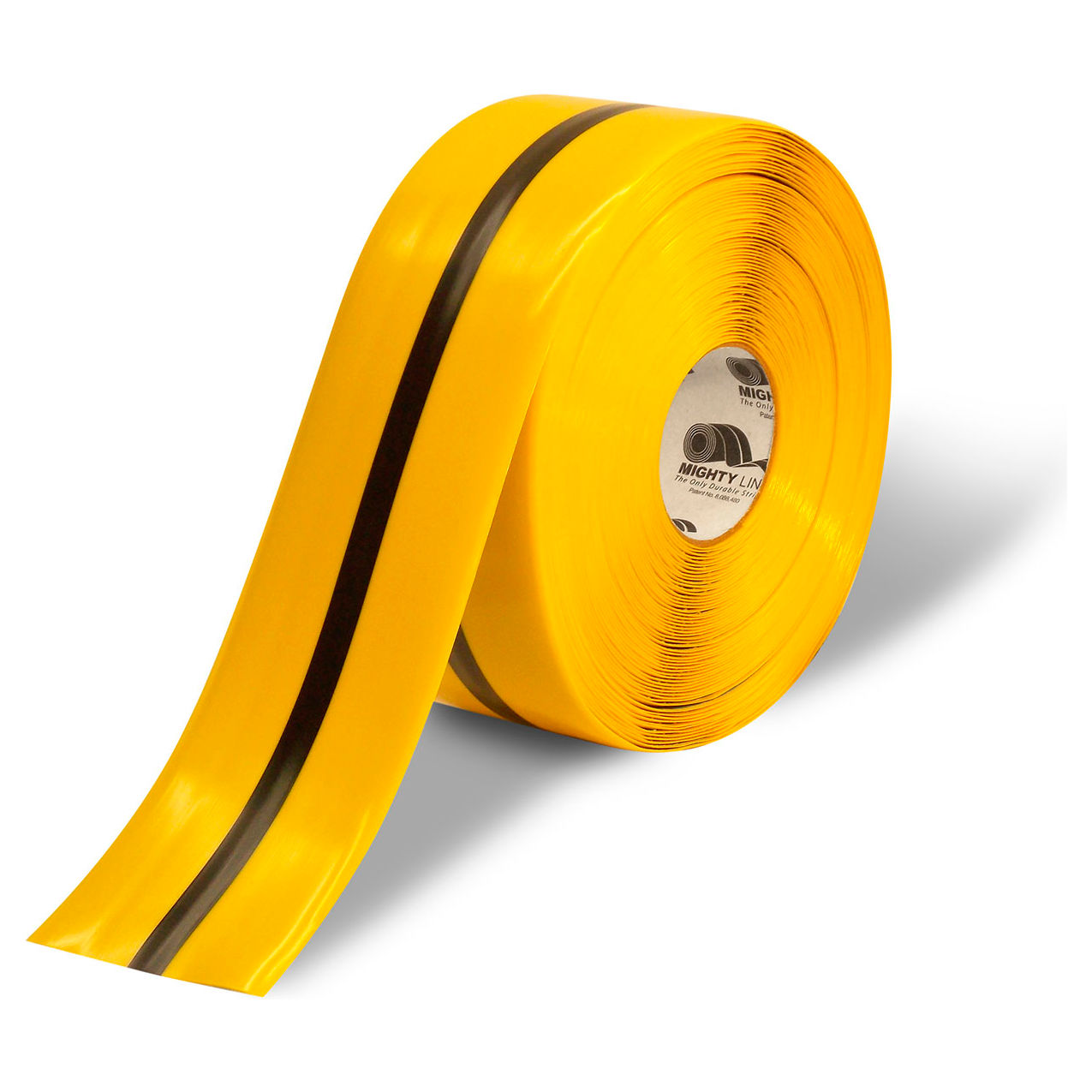 Center Line Safety Floor Tape, 4"W x 100'L, 50 Mil, Striped, Black/Yellow