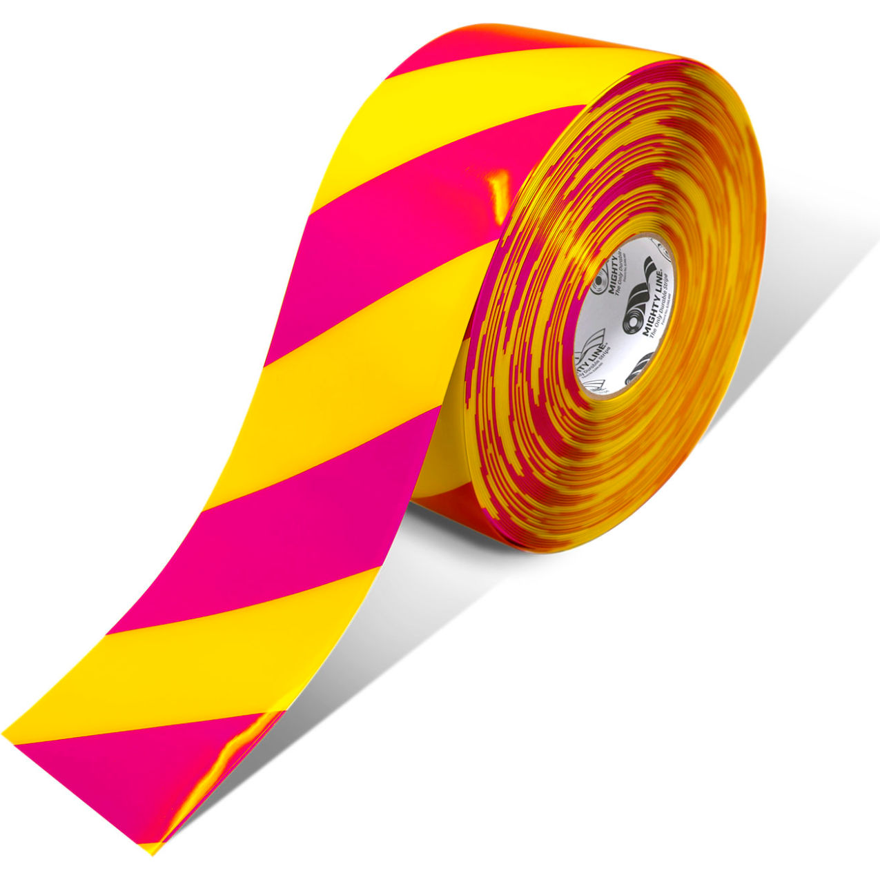 Chevron Safety Floor Tape, 4"W x 100'L, 50 Mil, Striped, Magenta/Yellow