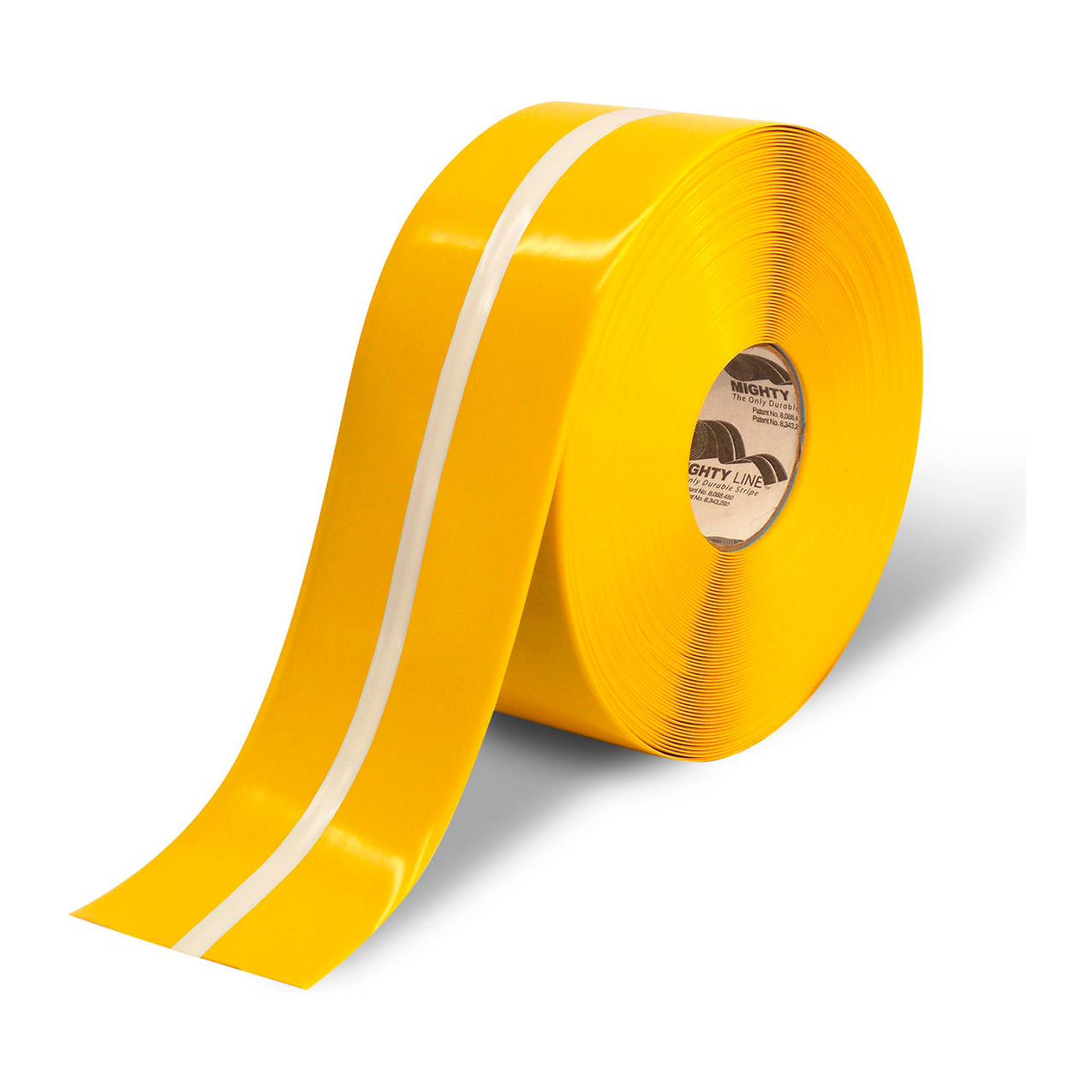Glow Center Line Safety Floor Tape, 4"W x 100'L, 50 Mil, Striped, Glow/Yellow