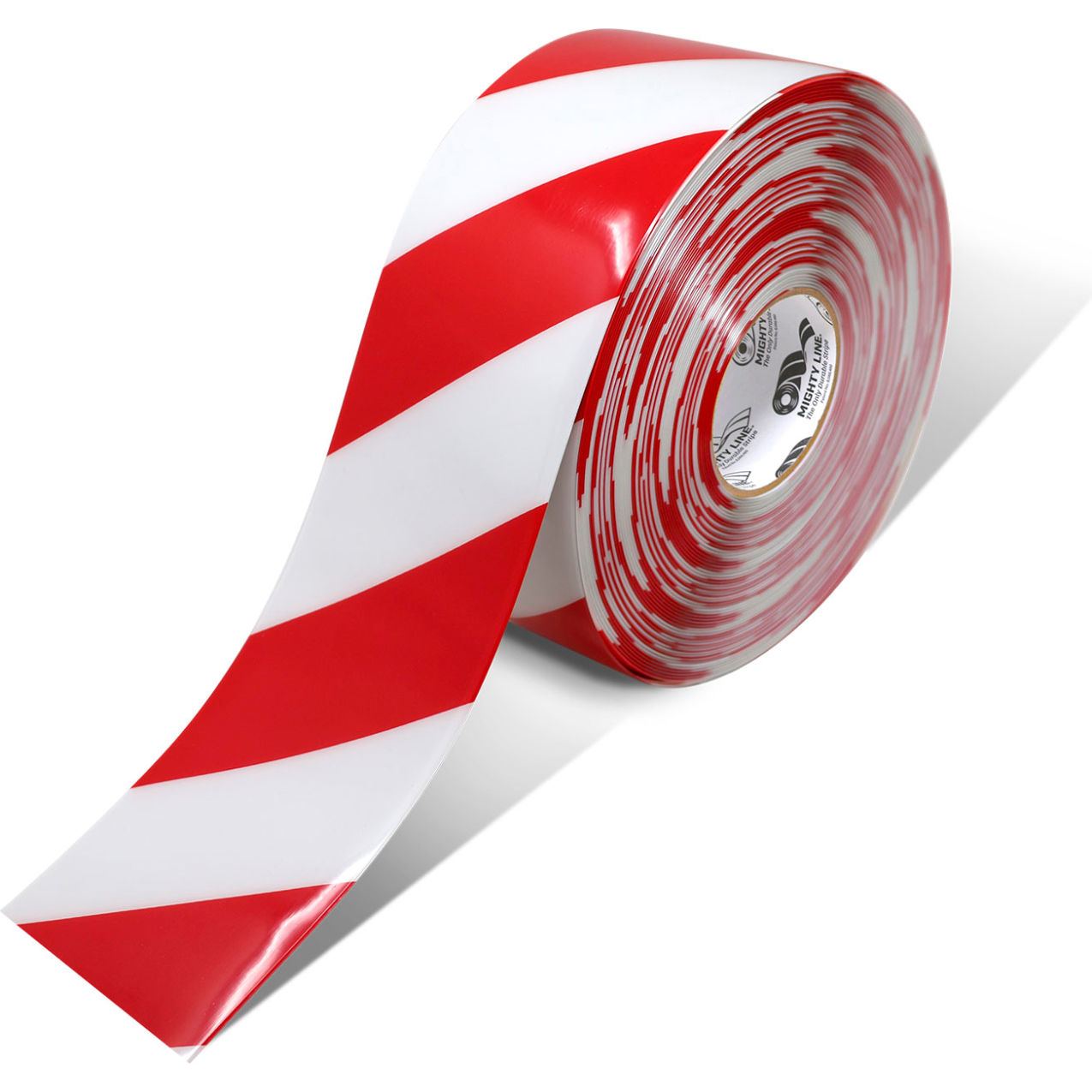 Chevron Safety Floor Tape, 4"W x 100'L, 50 Mil, Striped, Red/White