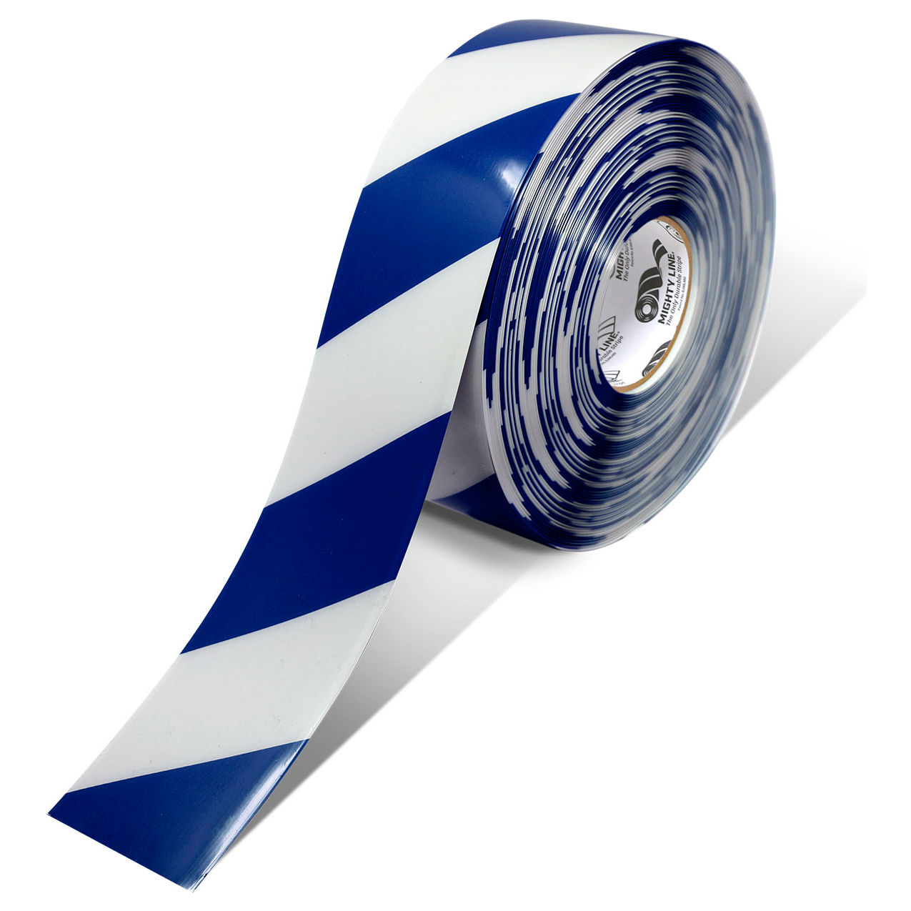 Polyester Safety Floor Tape, 3"W x 100'L, 50 Mil, Striped, Blue/White
