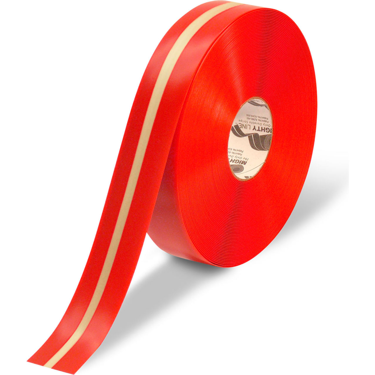 Glow with Center-Line Safety Floor Tape, 2"W x 100'L, 50 Mil, Solid, Glow/Red