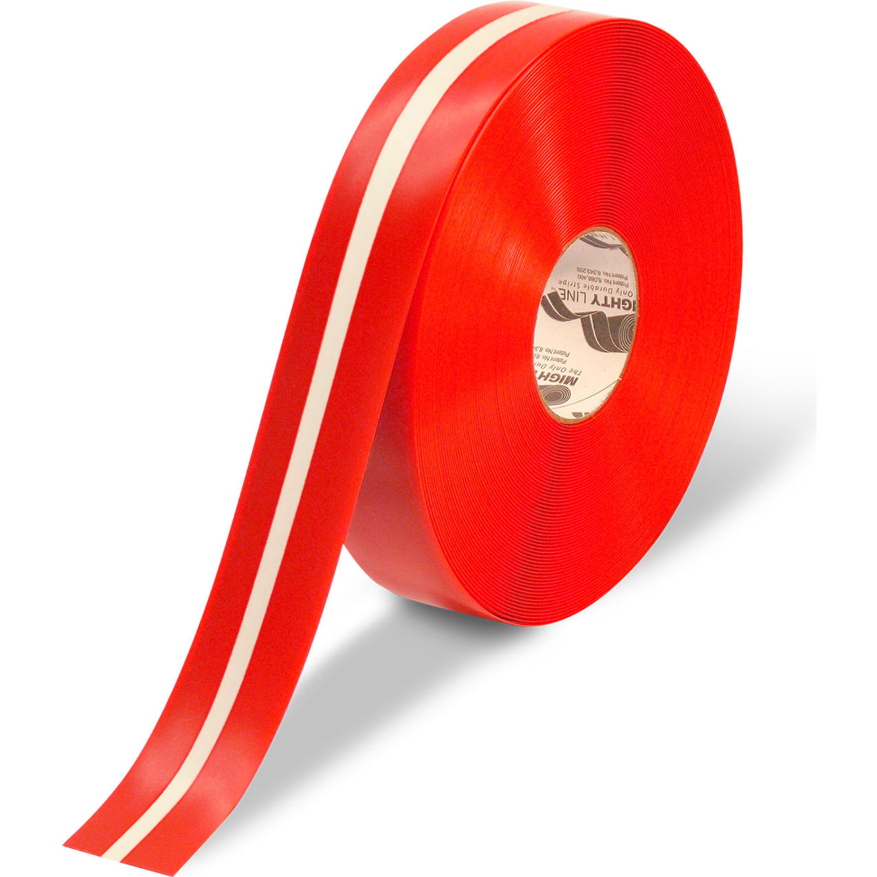 Glow with Center-Line Safety Floor Tape, 2"W x 100'L, 50 Mil, Striped, Red/White