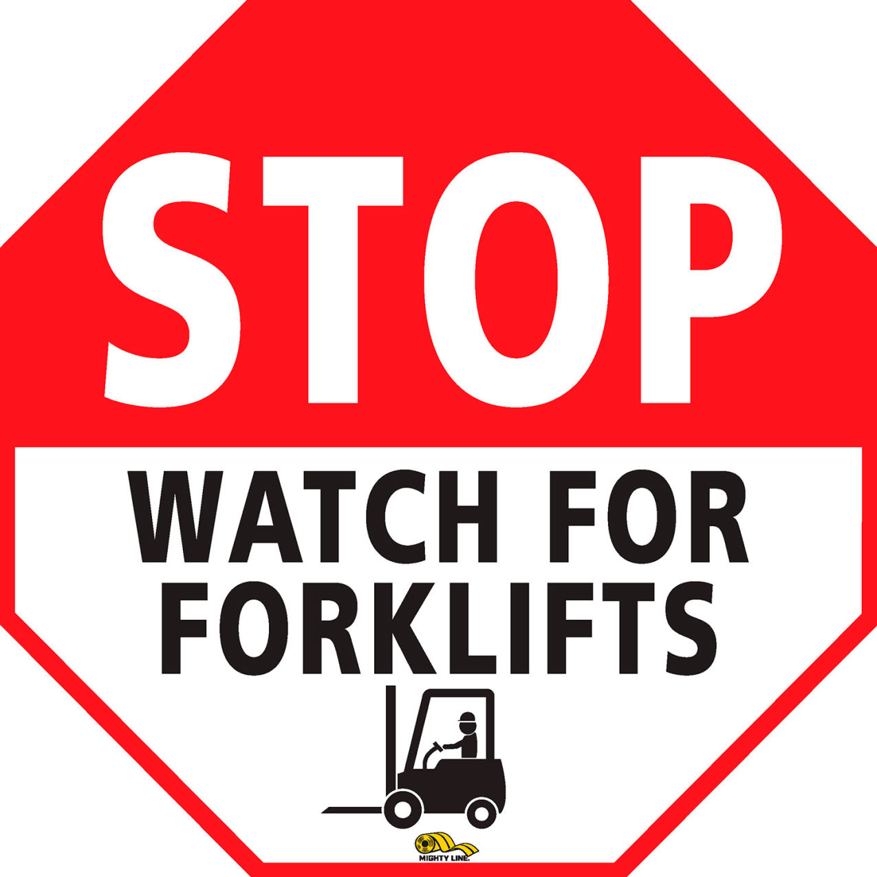 16" Octagon Floor Sign, STOP Watch for Forklifts, Red