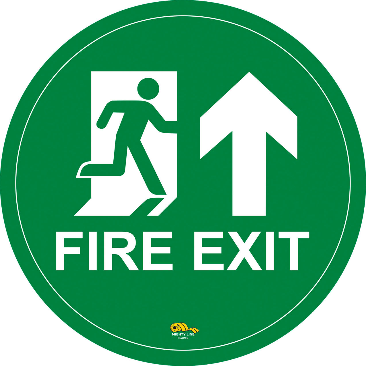 12" Round Floor Sign, Fire Exit Green