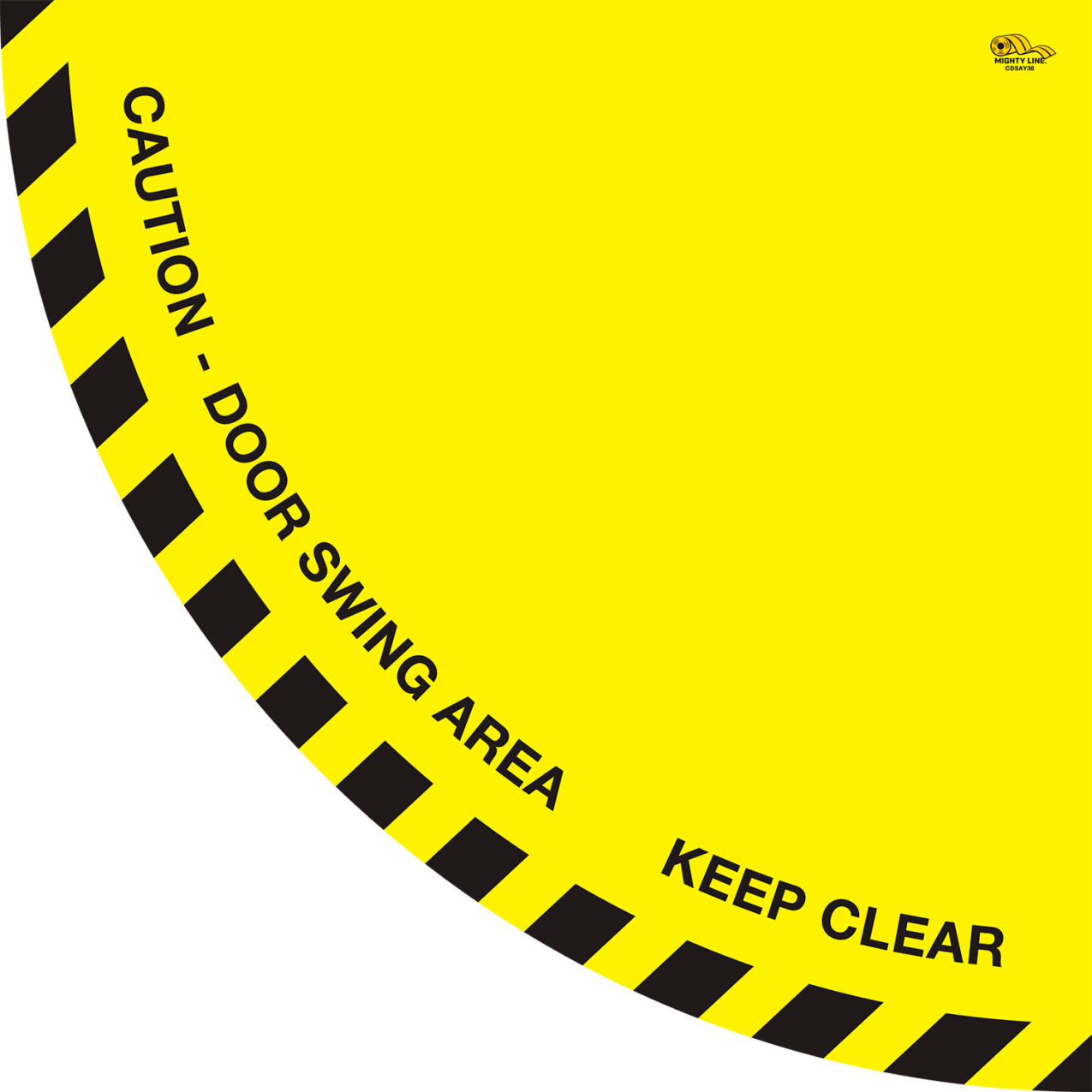 36" Round Floor Sign, Caution Door Swing Area, Yellow