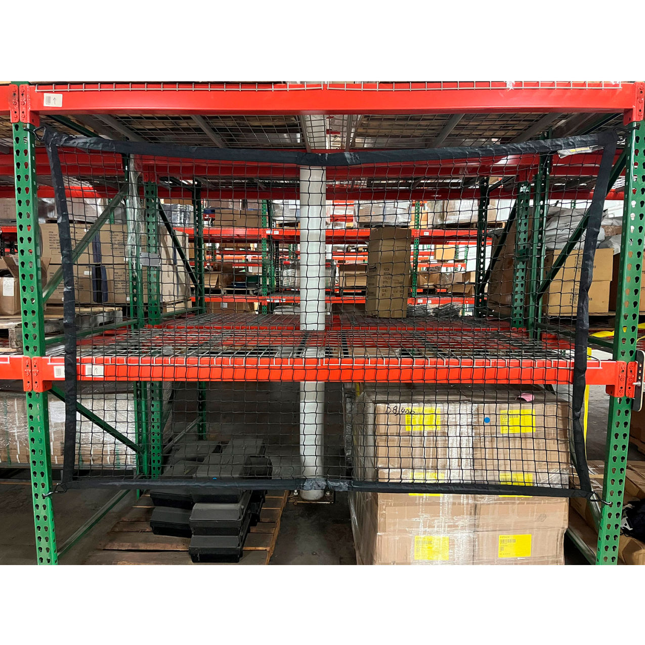 Modular Pallet Rack Safety Netting For 102" Bay, J Hook Attachment, Yellow