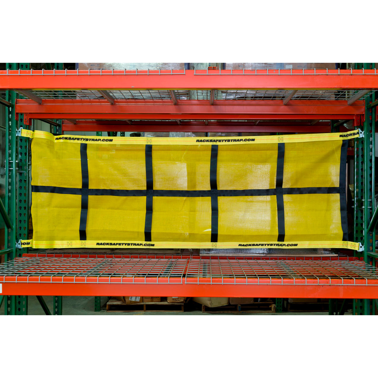 Fixed Pallet Rack Safety Netting For 120" Bay, Standard Attachment, Yellow