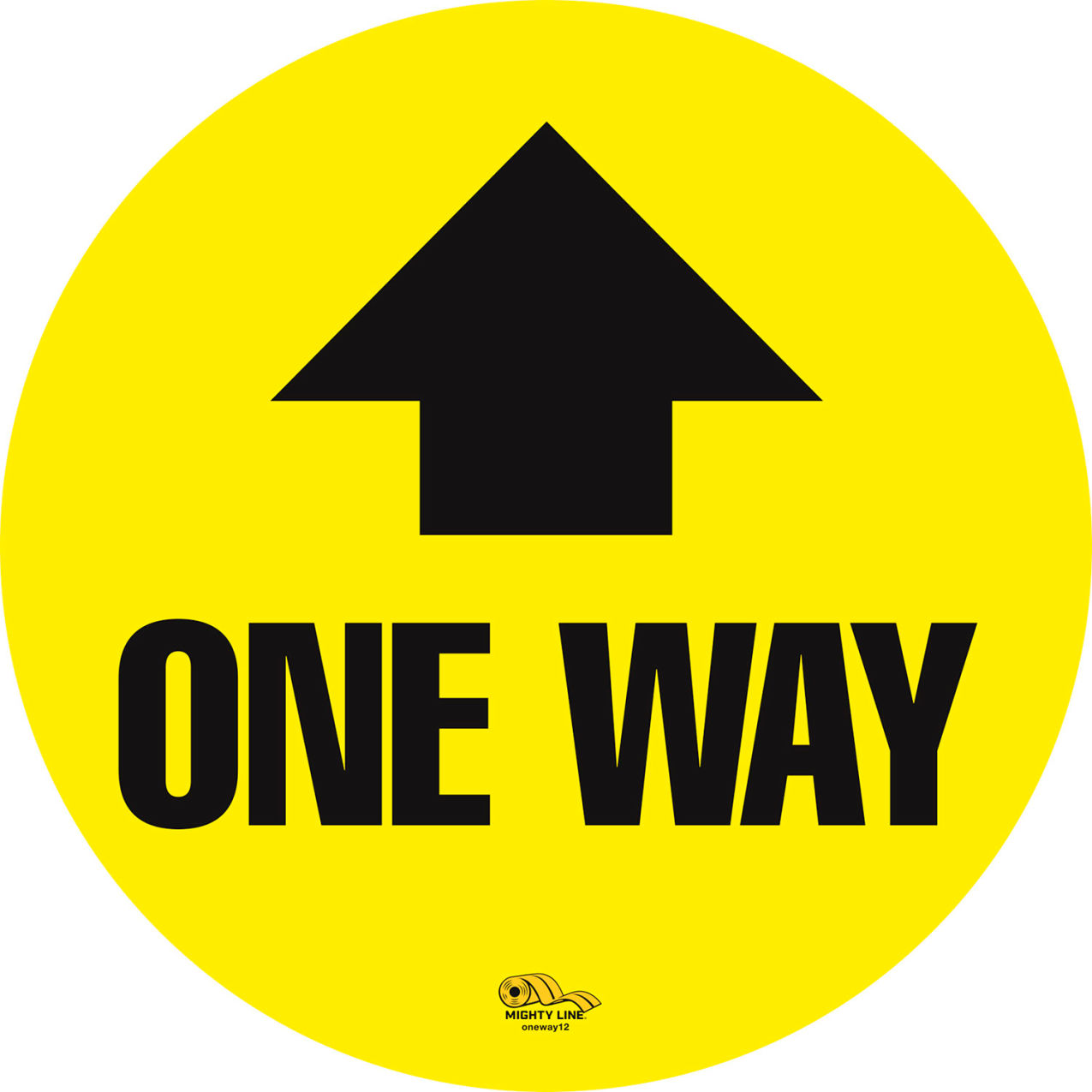12" Circle Floor Sign, One Way, Yellow