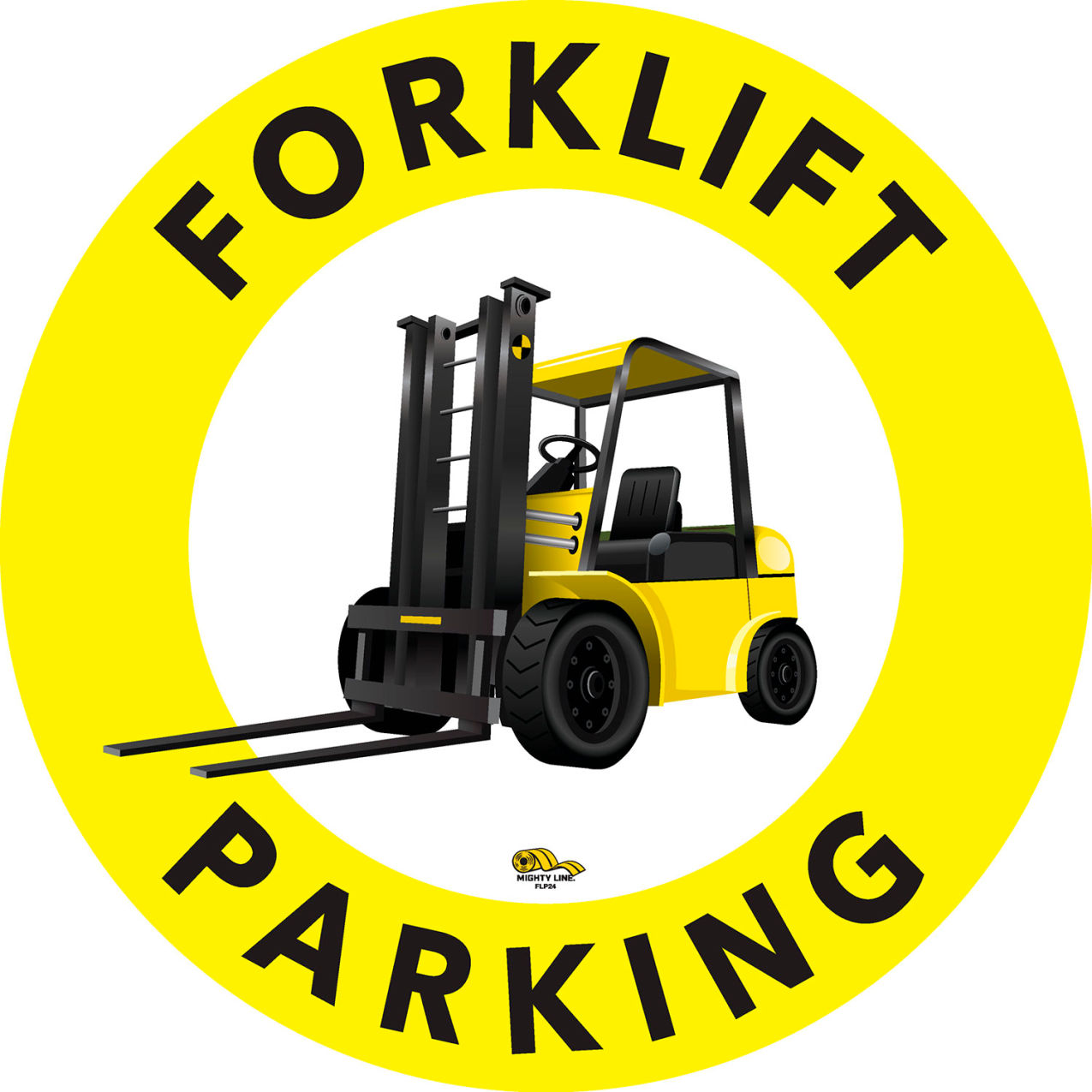 24" Circle Floor Sign, Forklift Parking, Yellow