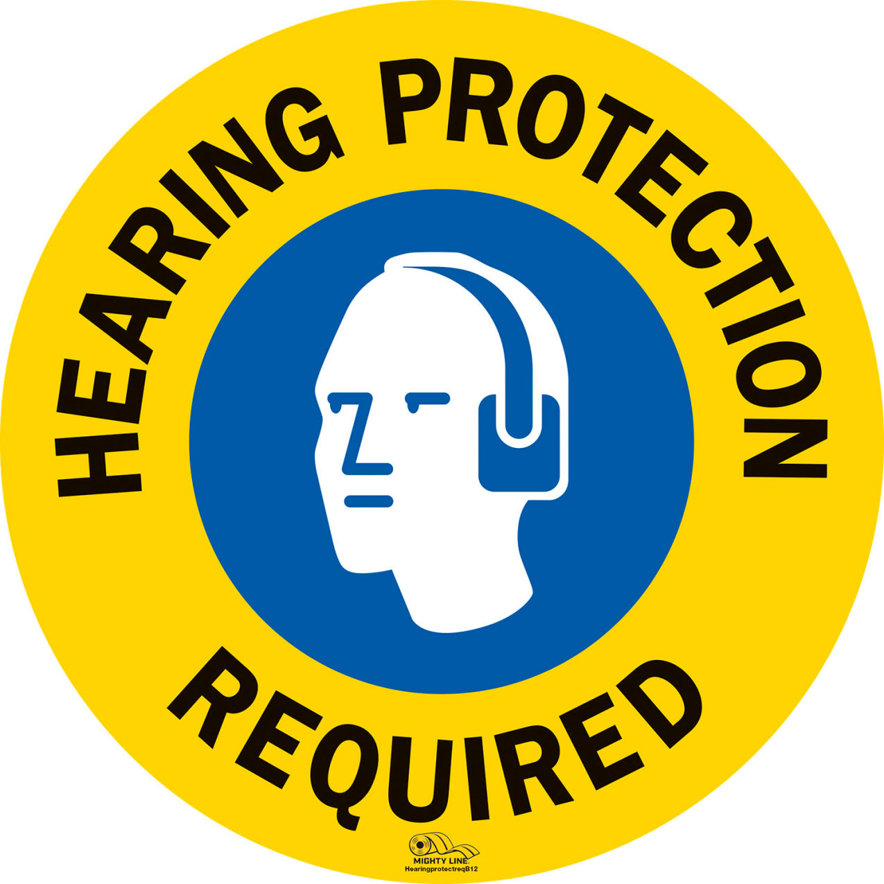 12" Circle Floor Sign, Hearing Protection Required, Blue