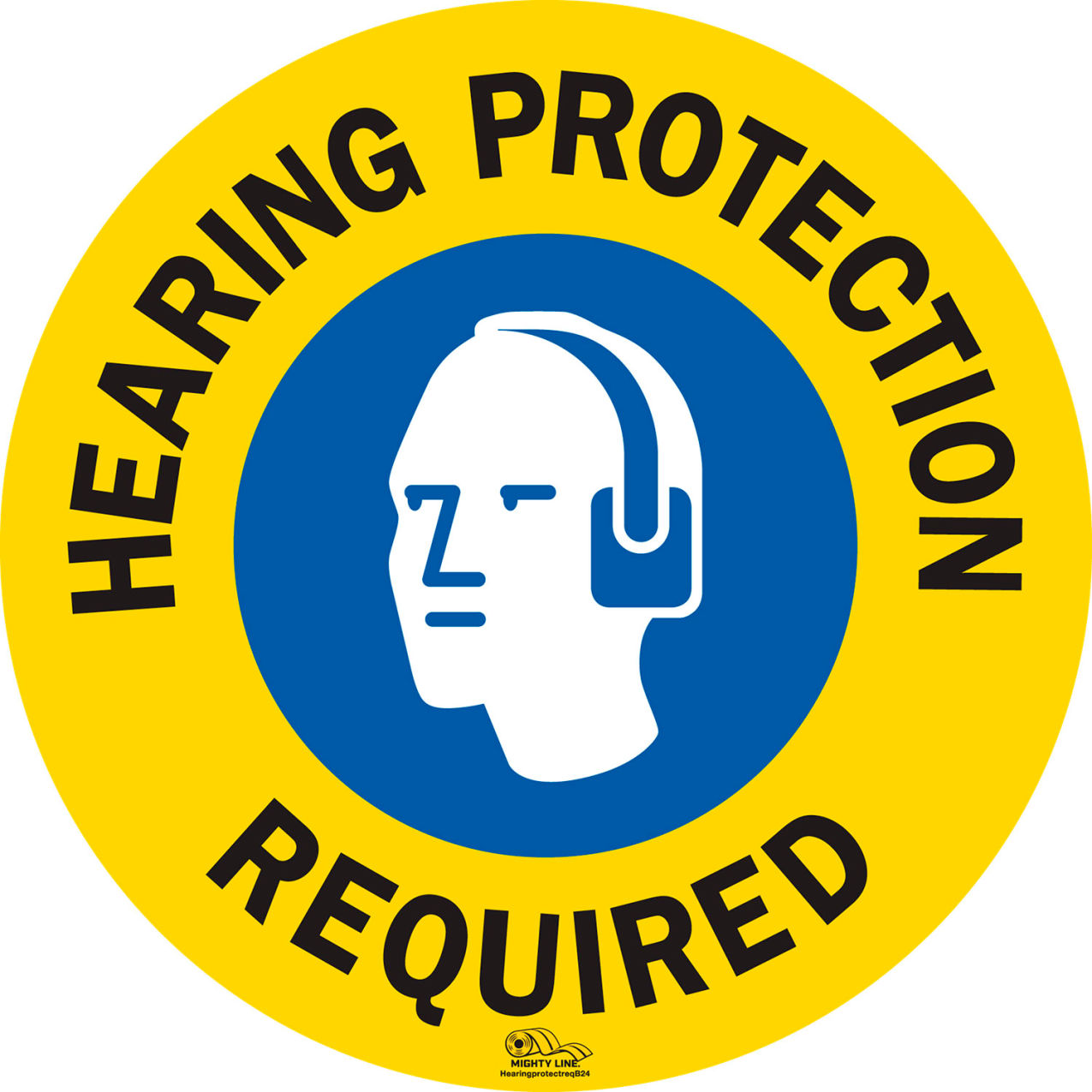 24" Circle Floor Sign, Hearing Protection Required