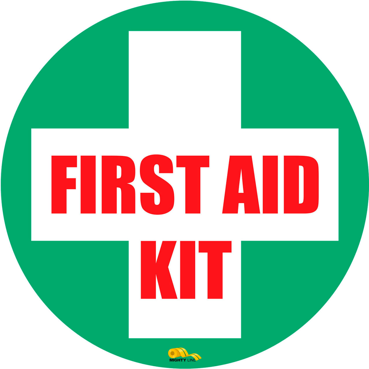 16" Round Floor Sign, First Aid Kit, Industrial Strength