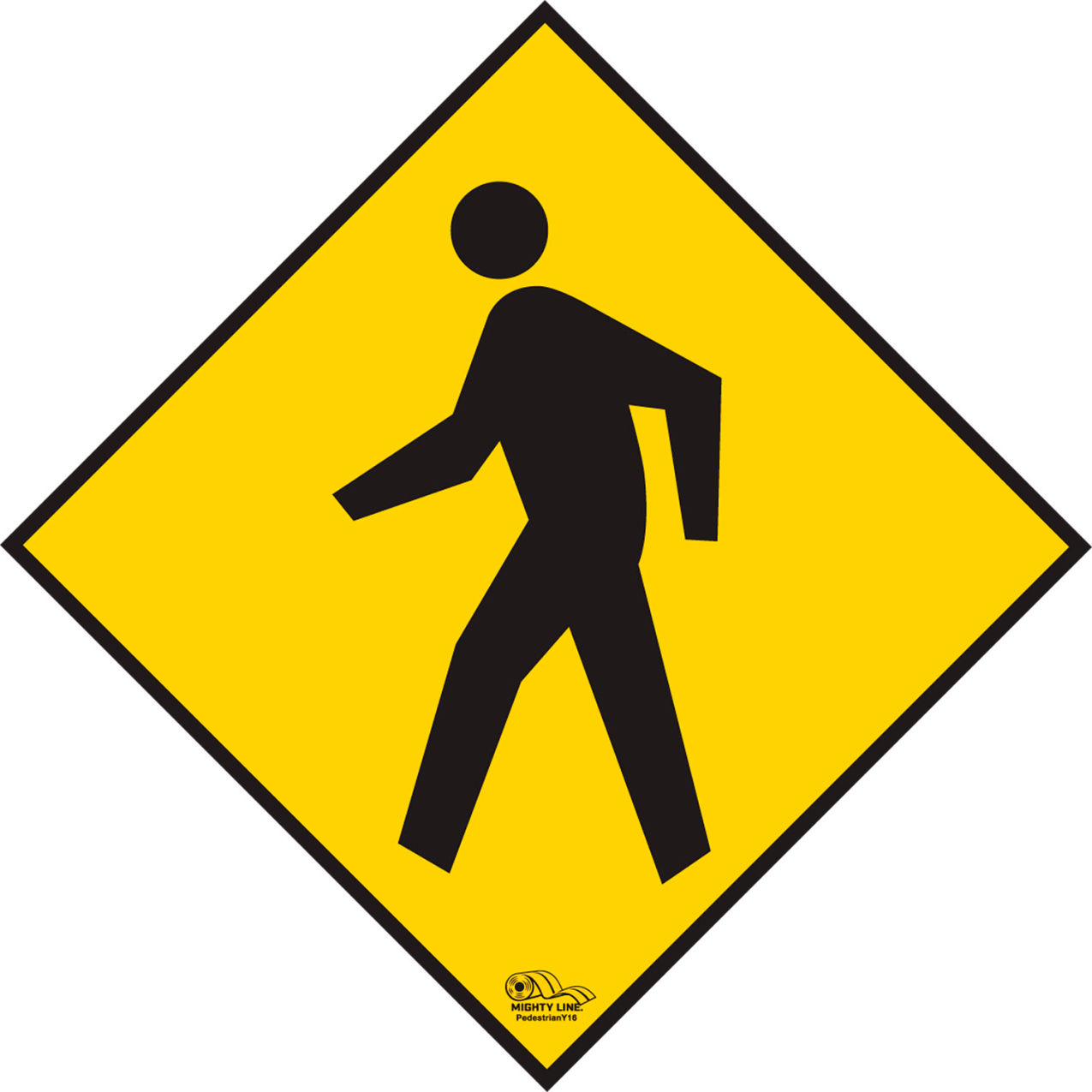 16" Diamond Floor Sign, Pedestrian Crossing No Text, Industrial Strength, Yellow