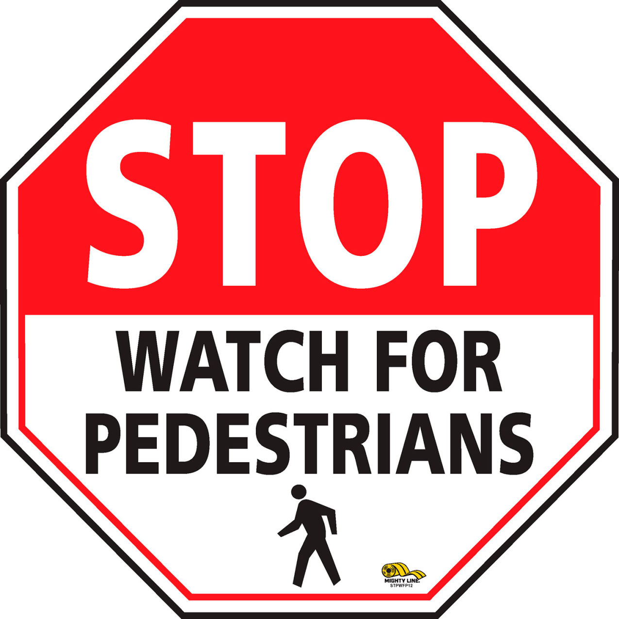 12" Octagon Floor Sign, Stop Watch for Pedestrians, Red