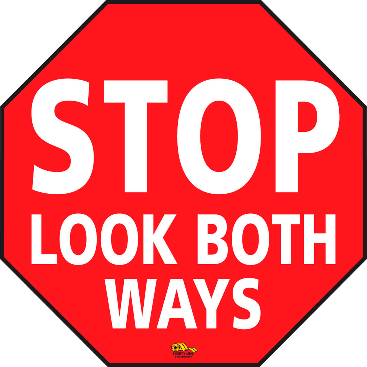 16" Octagon Floor Marking Sign, Stop Look Both Ways, Red