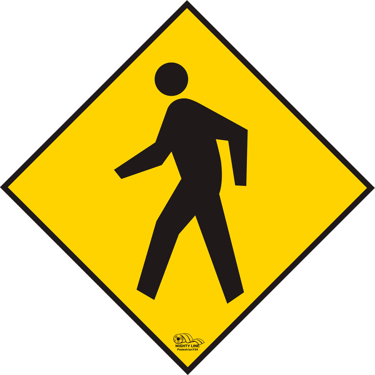 24" Diamond Floor Sign, Pedestrian Crossing No Text, Industrial Strength, Yellow