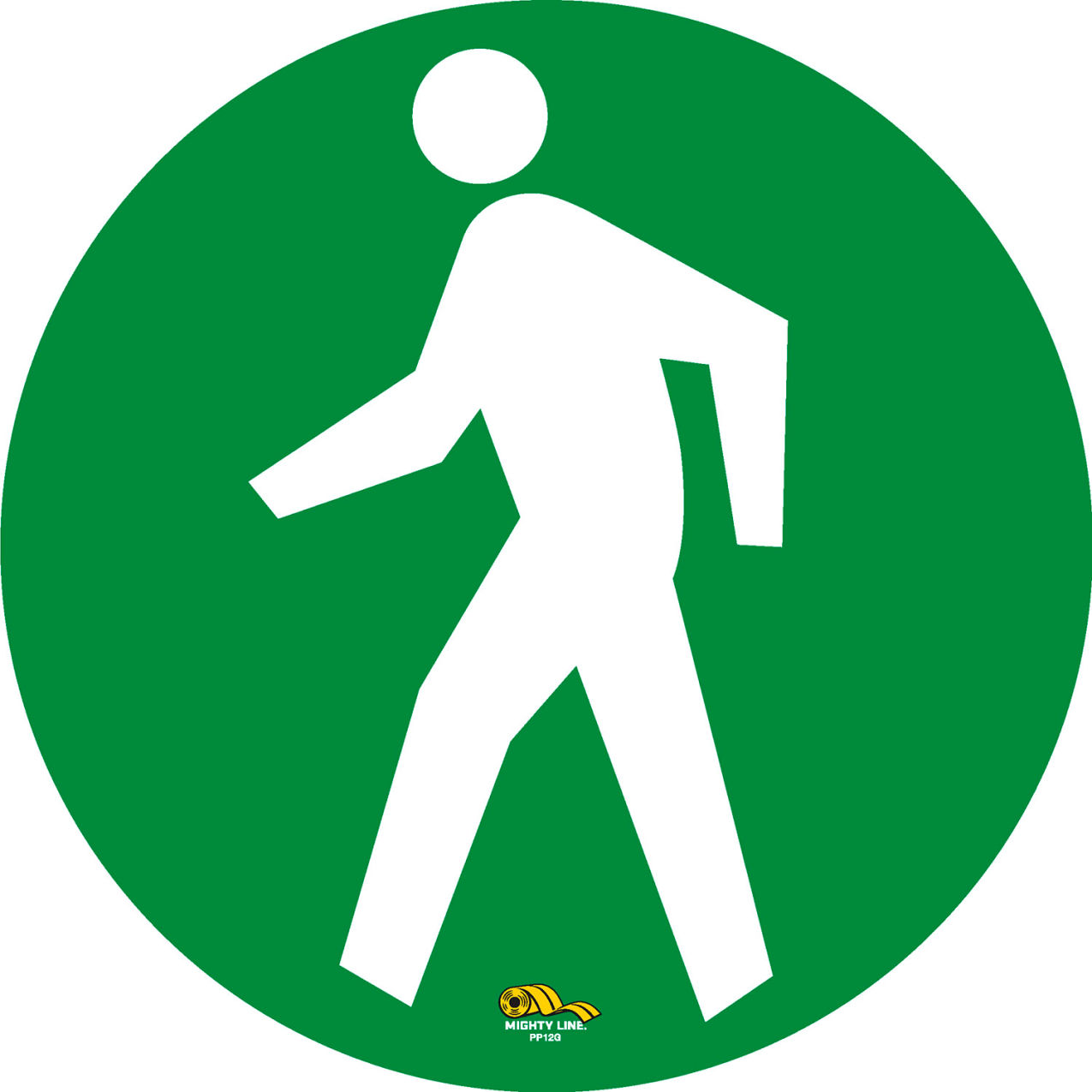 12" Round Floor Marking Sign, Pedestrian Walking No Text, Green