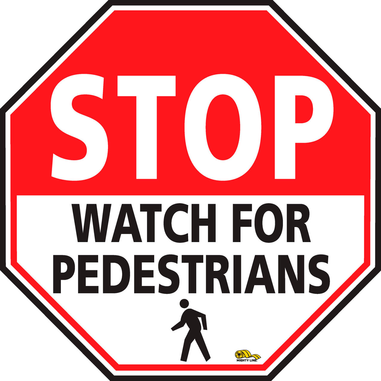 16" Octagon Floor Sign, Stop Watch for Pedestrians, Red