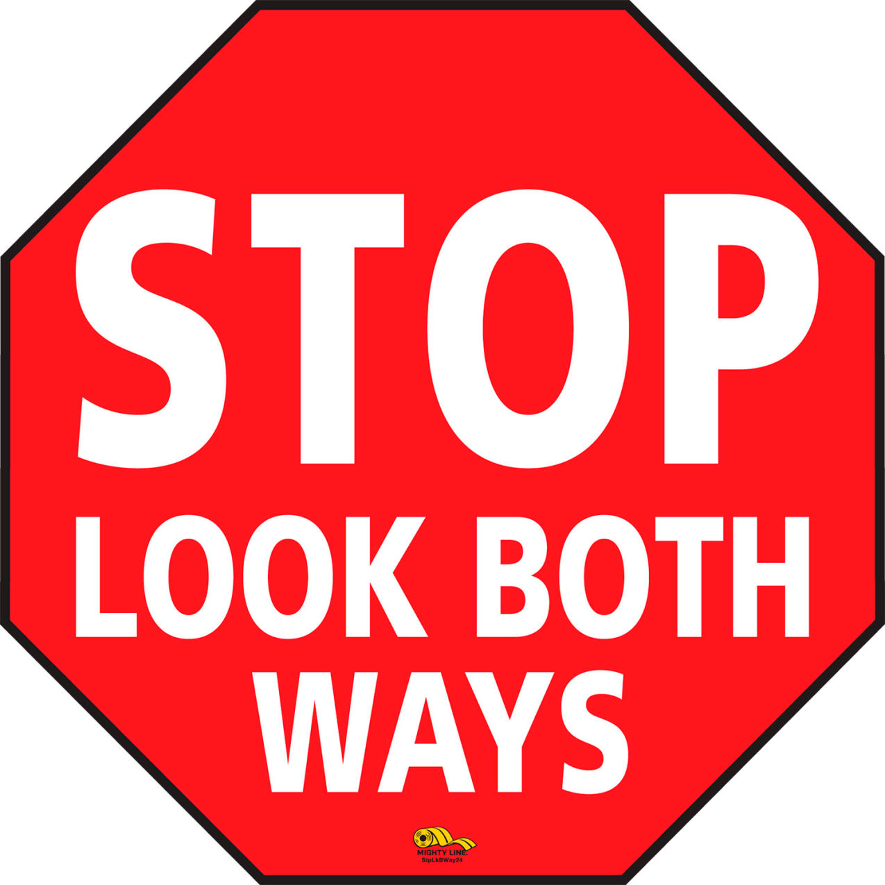 24" Octagon Floor Marking Sign, Stop Look Both Ways, Red