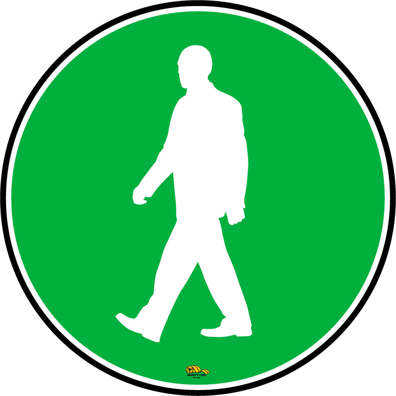 16" Round Floor Marking Sign, Pedestrian Walking No Text, Green