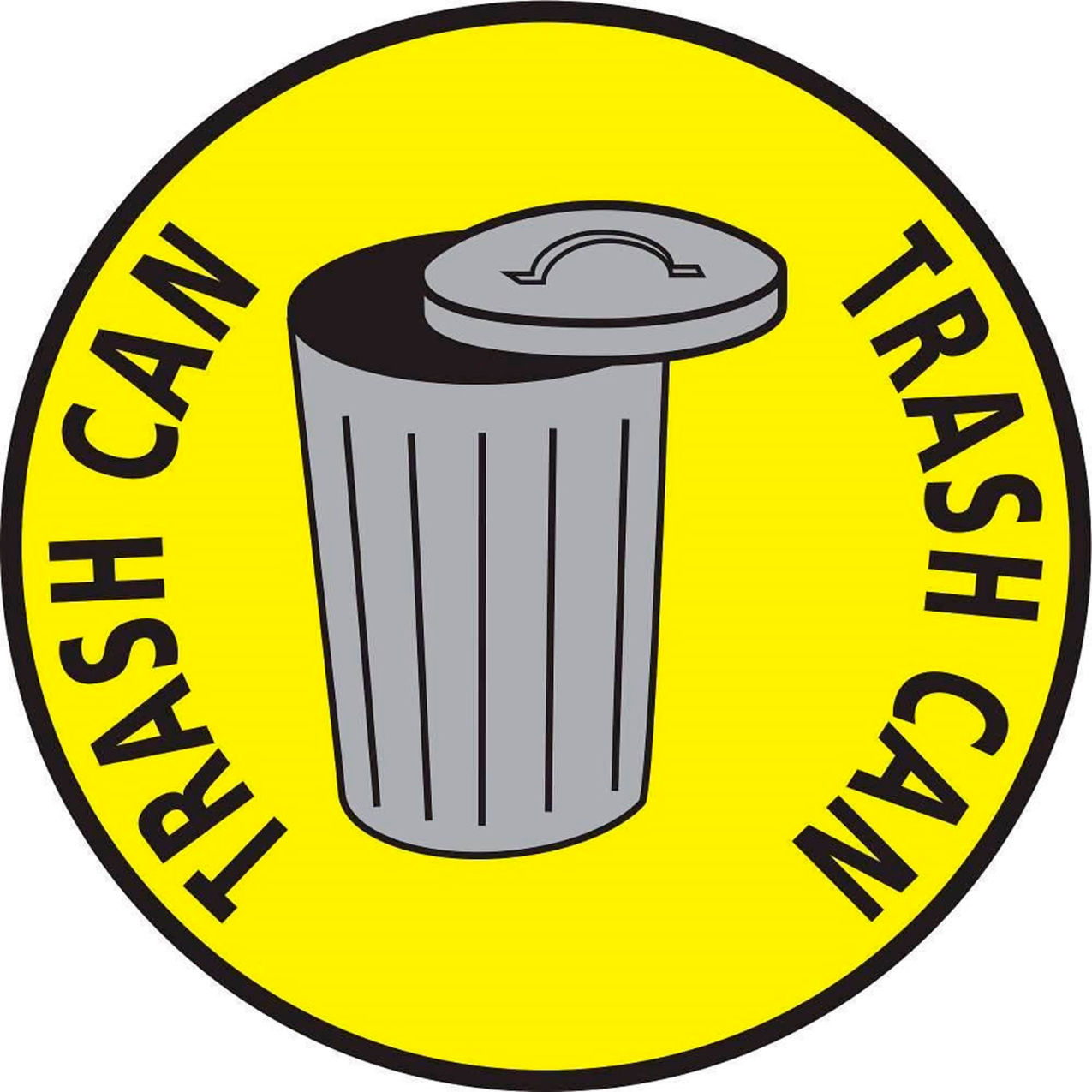 24" Circle Floor Sign, Trash Can, Yellow