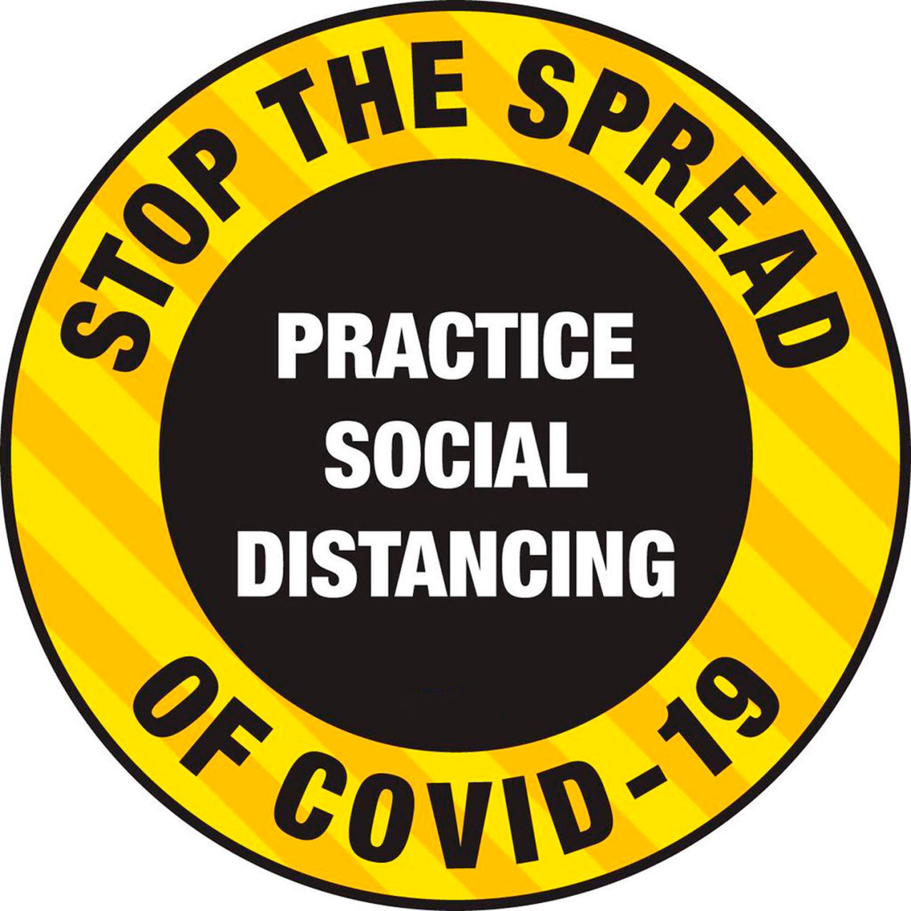 16" Circle Floor Sign, Stop the Spread, Peel and Stick, Yellow