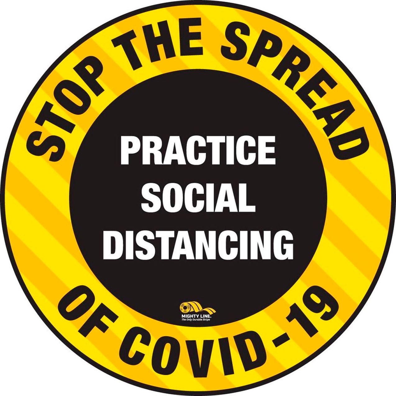 36" Circle Floor Sign, Stop the Spread, Peel and Stick, Yellow